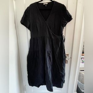 Black Universal Thread Tiered Linen Wrap Dress
